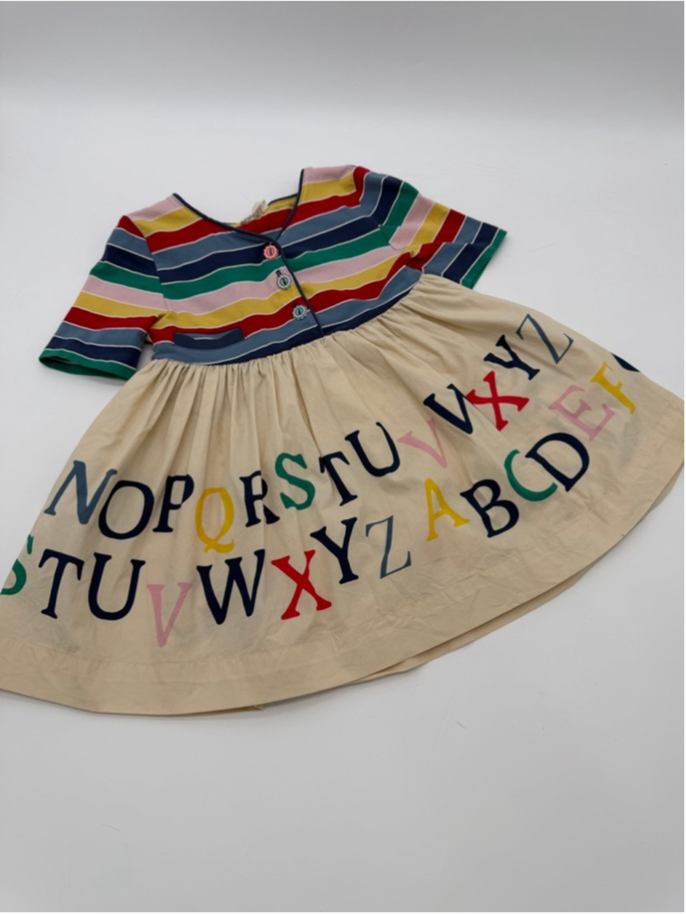FOXTALE Alphabet Dress 3T Beige Multicolor Striped